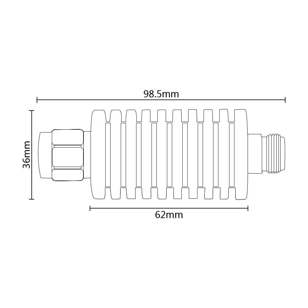 20W N attenuator dimensions